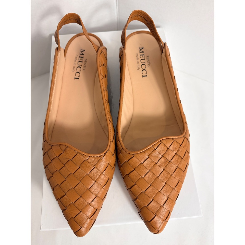 Sesto Meucci Women Slingback Flat Tan Woven Nappa Leather 5826BIS Size 8 M